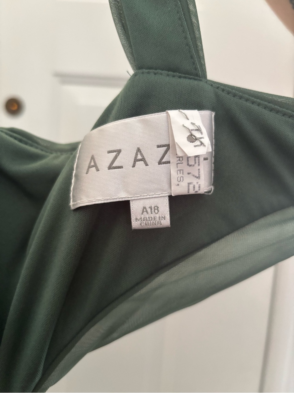 Azazie Eucalyptus Green Ruched Mesh Maxi Dress - Picture 3 of 5